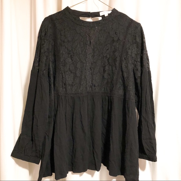 Tops - Black Lace Peasant Long Sleeve Top sz 1X
